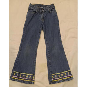 Gymboree Girl's Size 7 Embroidered Cuff Blue Denim Adjustable Waist Jeans